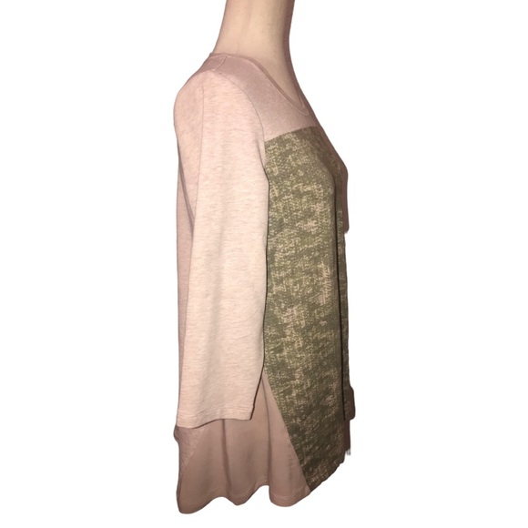 Knit Top LOGO Lounge by Lori Goldstein Size Small Light Pink Sage Green Pockets - Picture 2 of 10